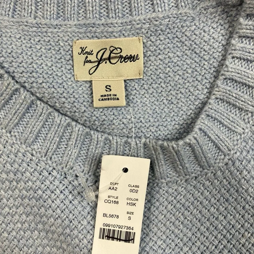 J Crew Sweater Mens S Light Blue Crewneck Premium Basket-stitch Cotton Coastal